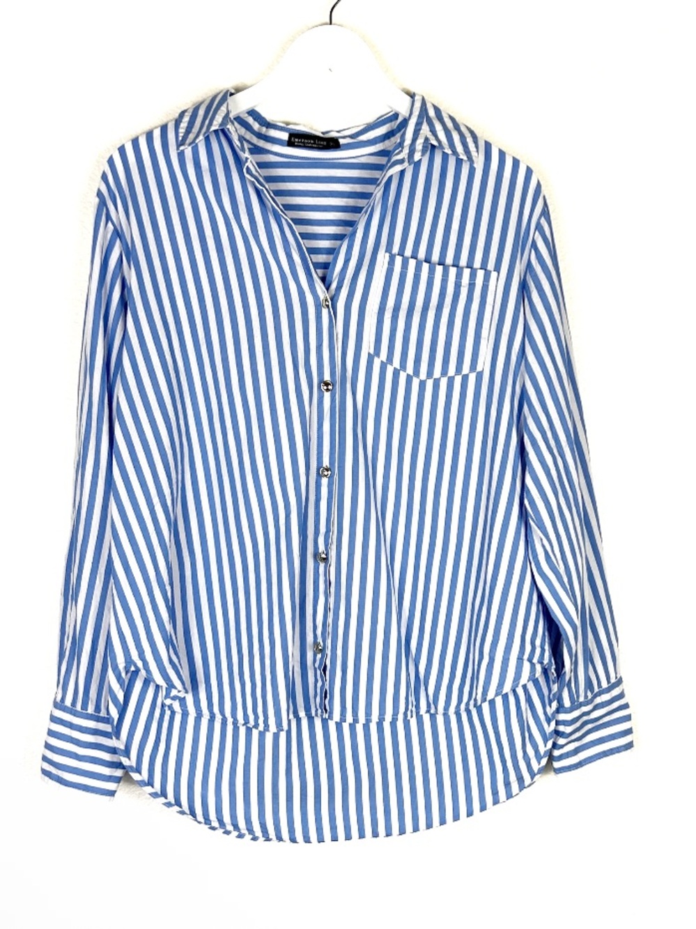 Emerson Lang cotton striped blue white button up shirt top preppy size XL
